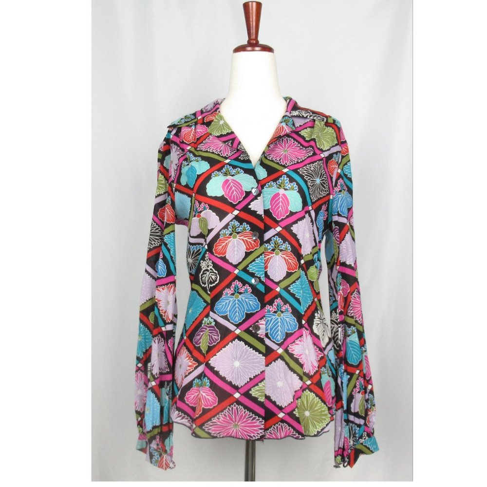 Trina Turk Silk Button Down Dress Shirt Small - Made in USA